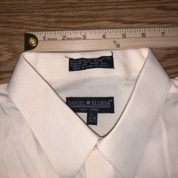 DANIEL ELLISSA New York Men's Pale Yellow Dress Shirt Long Sleeve 17.5 34-35 - Picture 6 of 9